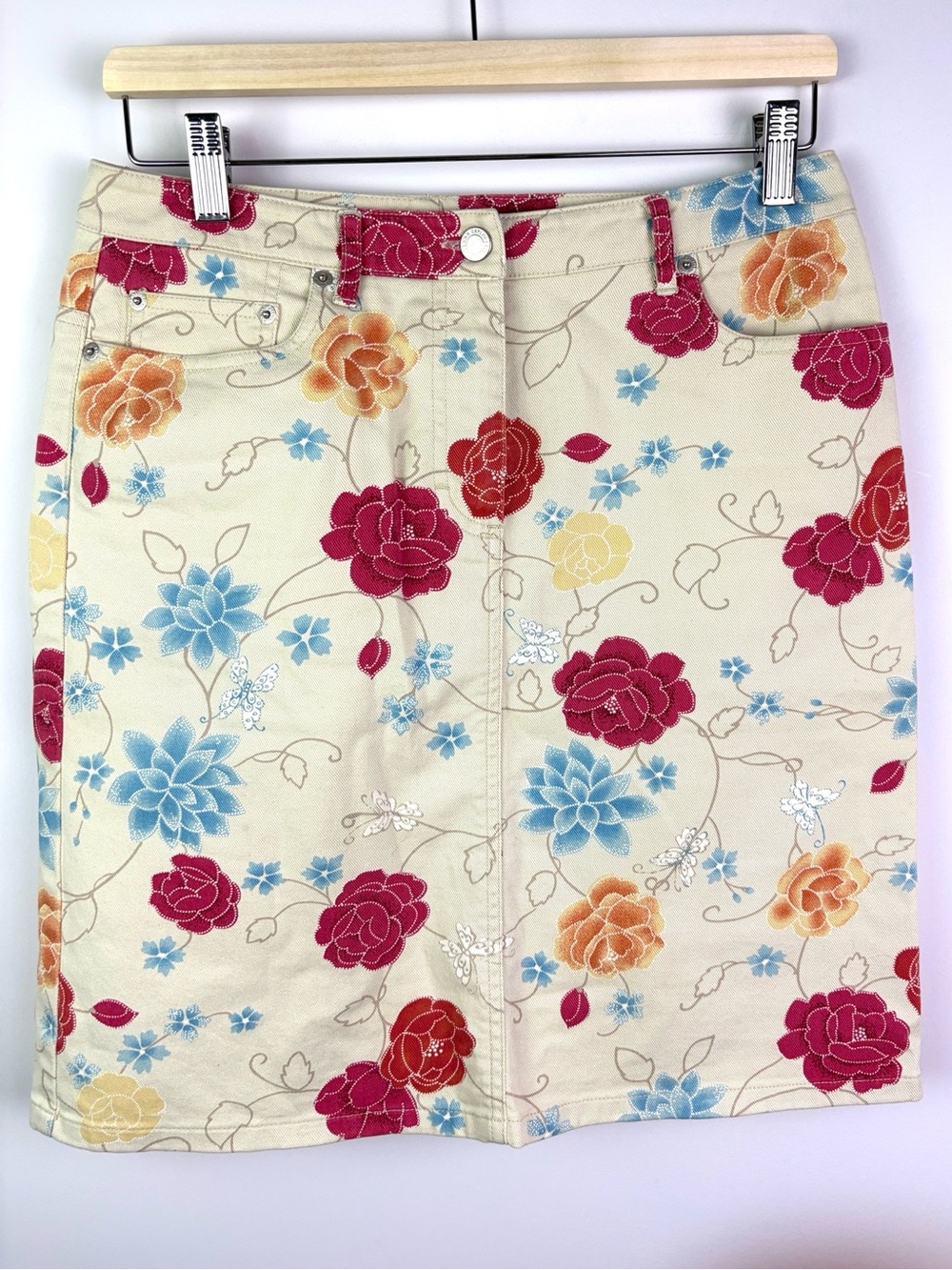 Ann Taylor 90s/00s vintage floral print denim skirt size 4